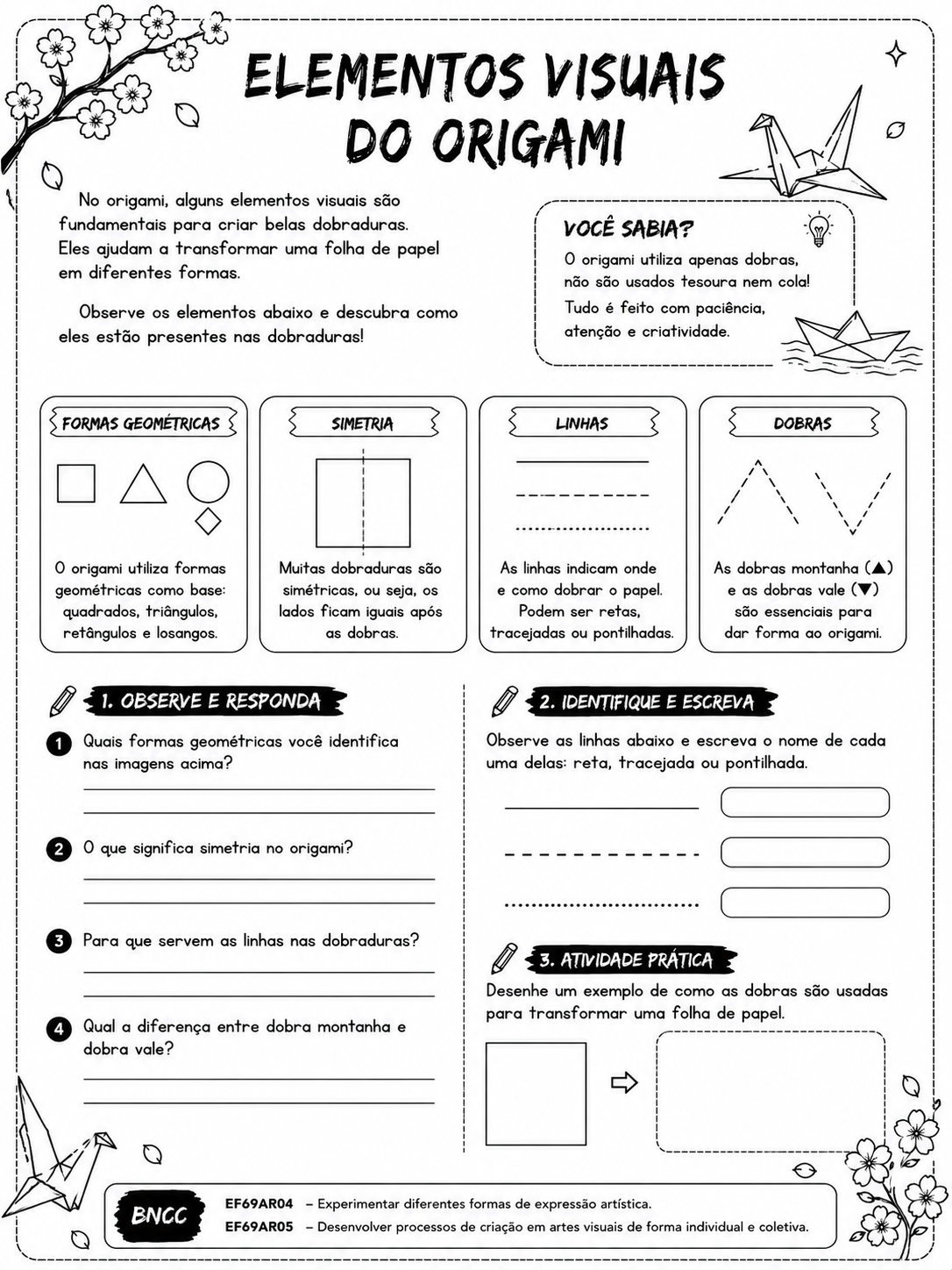 Página interna da apostila: Elementos visuais do origami