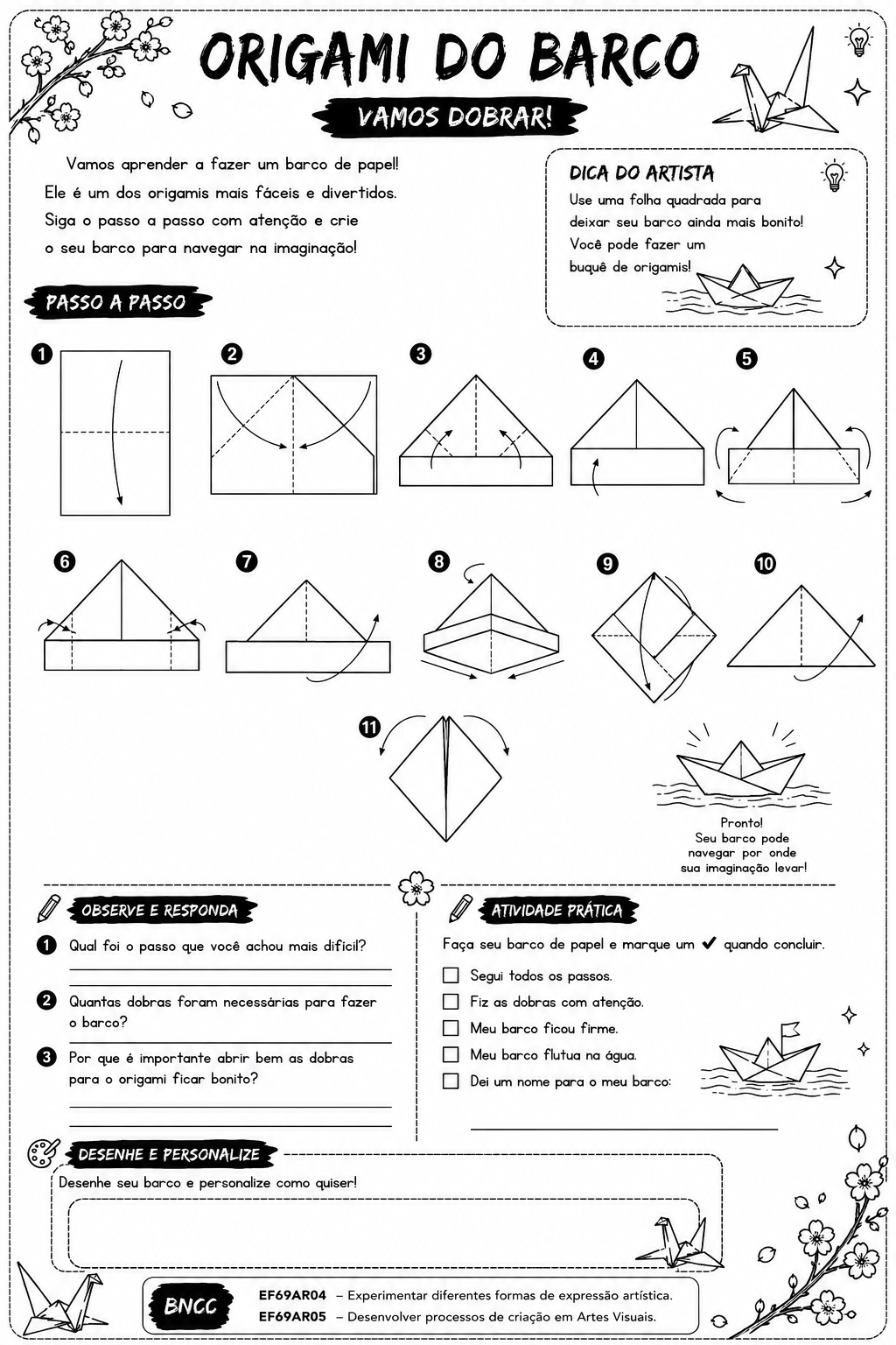 Página interna da apostila: Origami do Barco