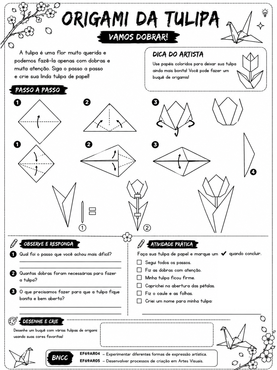 Página interna da apostila: Origami da Tulipa